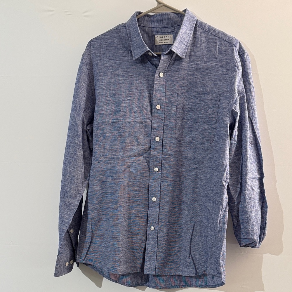 Gibson Men's Casual Linen-Cotton Blue Button-Down Shirt